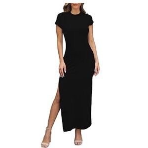 Chic Black Maxi Dress size S, cotton, side opening to knee length. Excellent